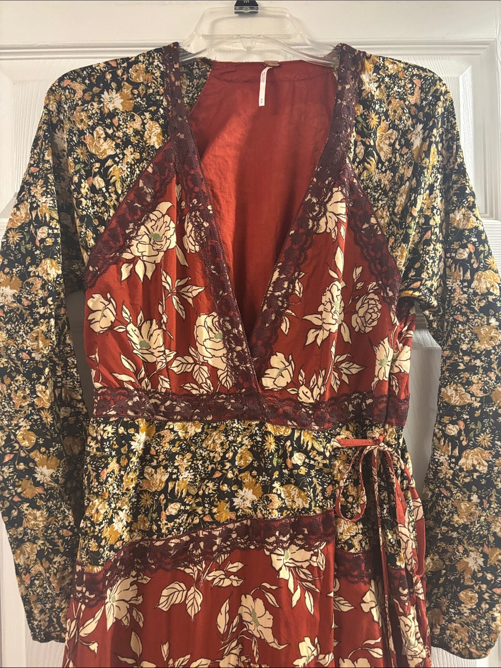 Free People Rust and Black Floral Maxi Wrap Dress - Picture 3 of 5